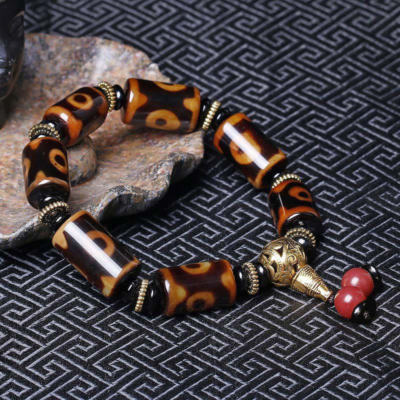 Karma Stone Tibetan Nine-Eye Dzi Bead Fortune Charm Bracelet