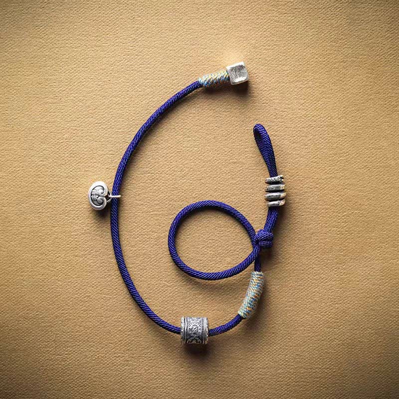 Karma Stone Handmade Tibetan Om Mani Padme Hum Carved Auspicious Amulet Double Wrap Rope Bracelet