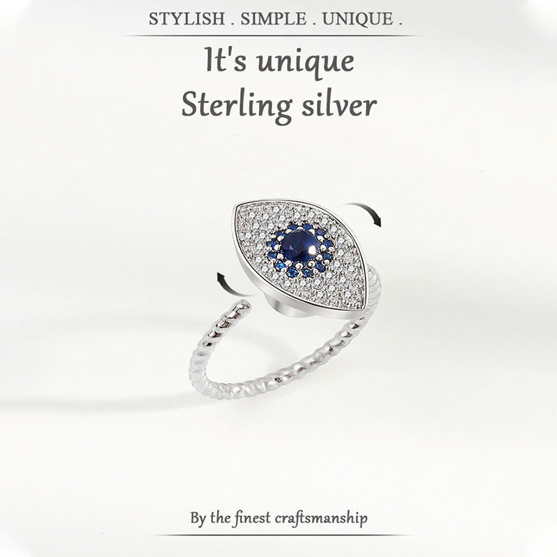 Karma Stone 925 Sterling Silver Evil Eye Protection Blessing Rotatable Ring