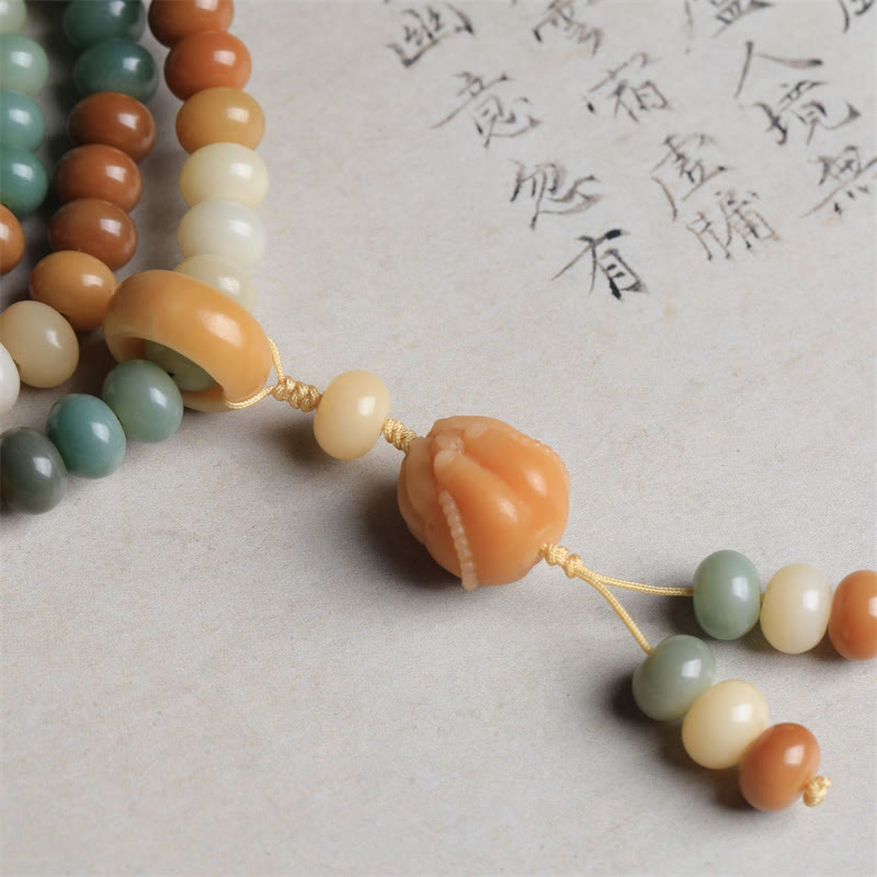 Karma Stone 108 Mala Beads Gradient Bodhi Seed Buddha Hand Engraved Peace Bracelet