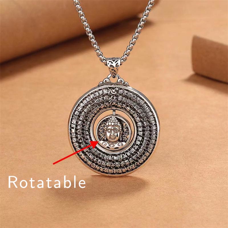 Karma Stone Heart Sutra Buddha Carved Peace Buckle Design Serenity Rotatable Necklace Pendant