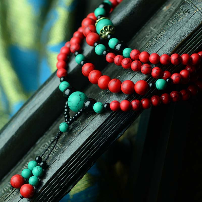Karma Stone Turquoise Black Onyx Red Turquoise Bead Protection Bracelet
