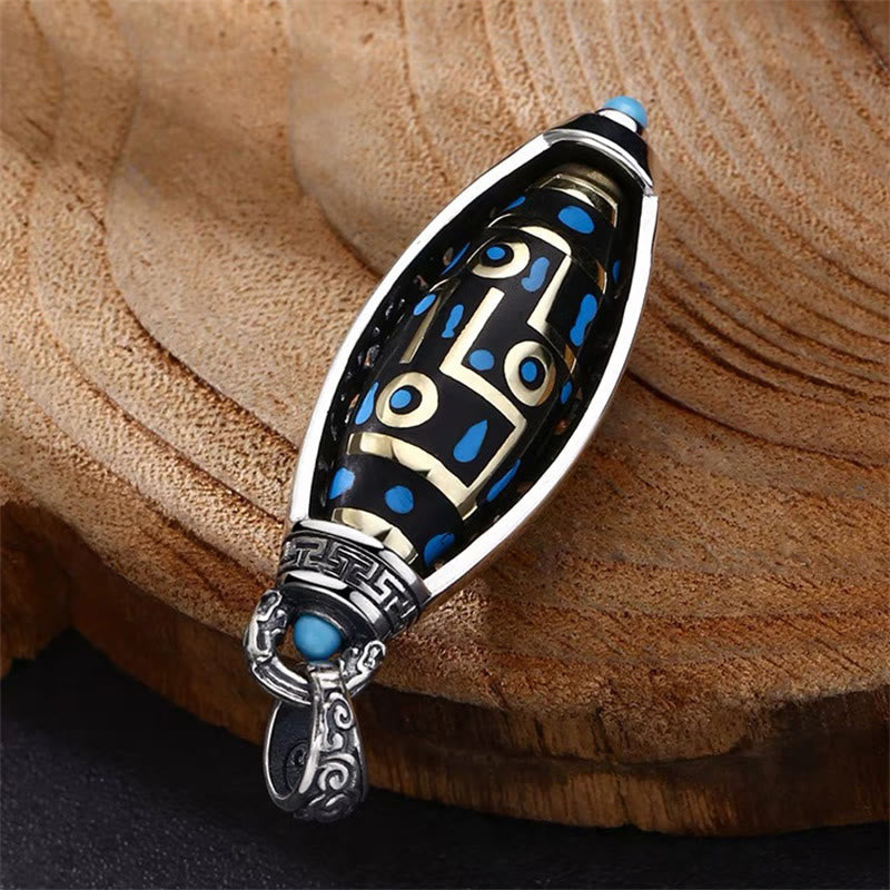 Karma Stone Tibetan Om Mani Padme Hum Nine-Eye Dzi Bead Pattern Peace Purity Rotatable Necklace Pendant