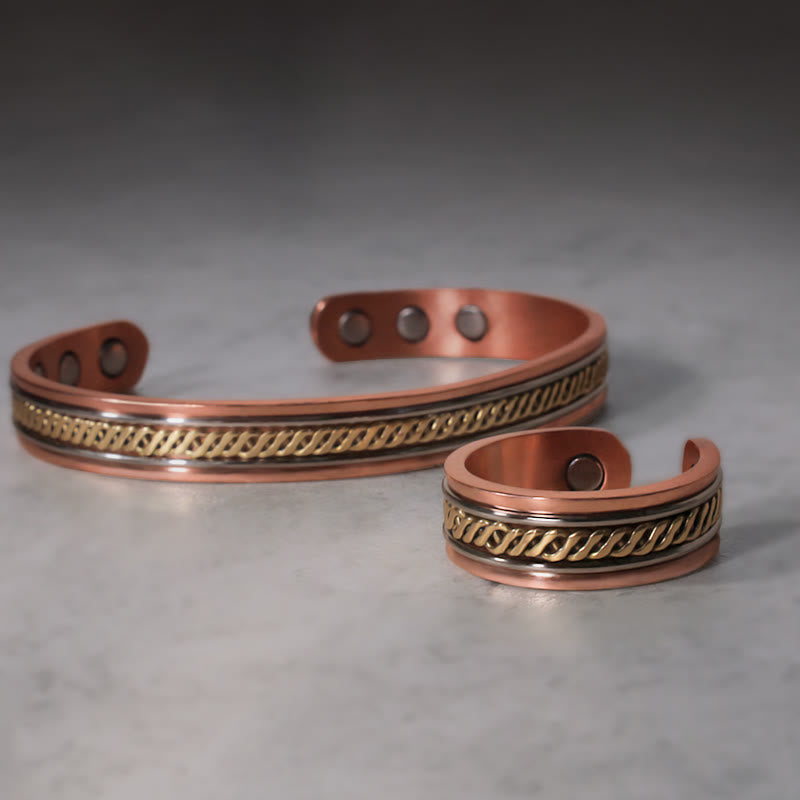 Karma Stone Magnetic Copper Balance Adjustable Cuff Bracelet Bangle Ring