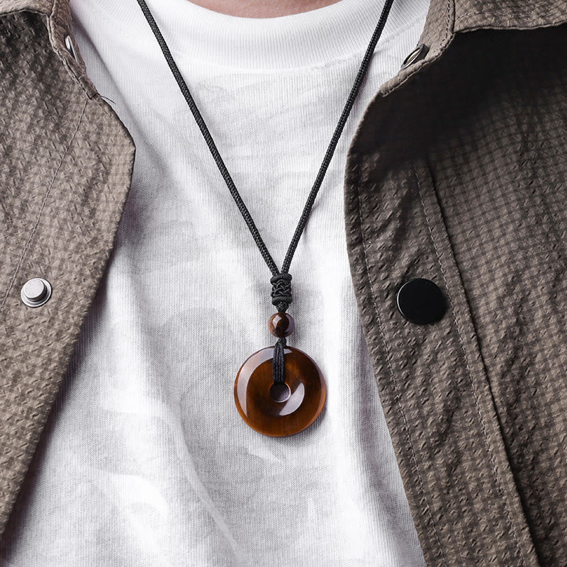 Karma Stone Lucky Coin Pendant Healing Crystal Gemstone Necklace