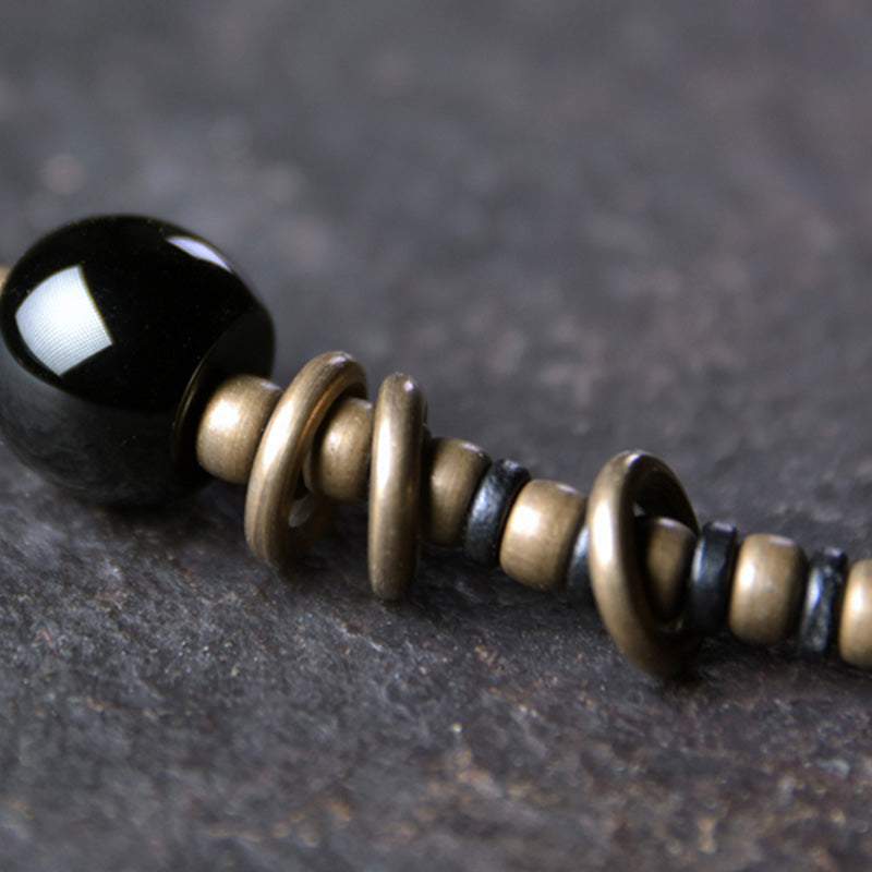 Karma Stone Ebony Wood Dzi Bead Copper Peace Couple Bracelet Necklace Pendant