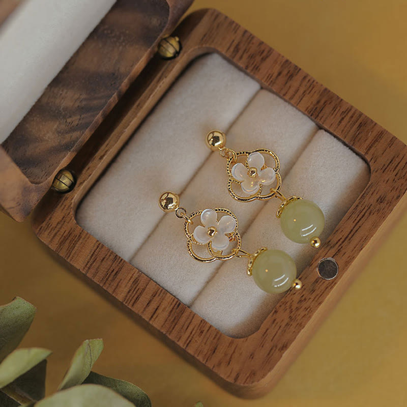 Karma Stone Tridacna Stone Flower Jade Bead Blessing Drop Earrings