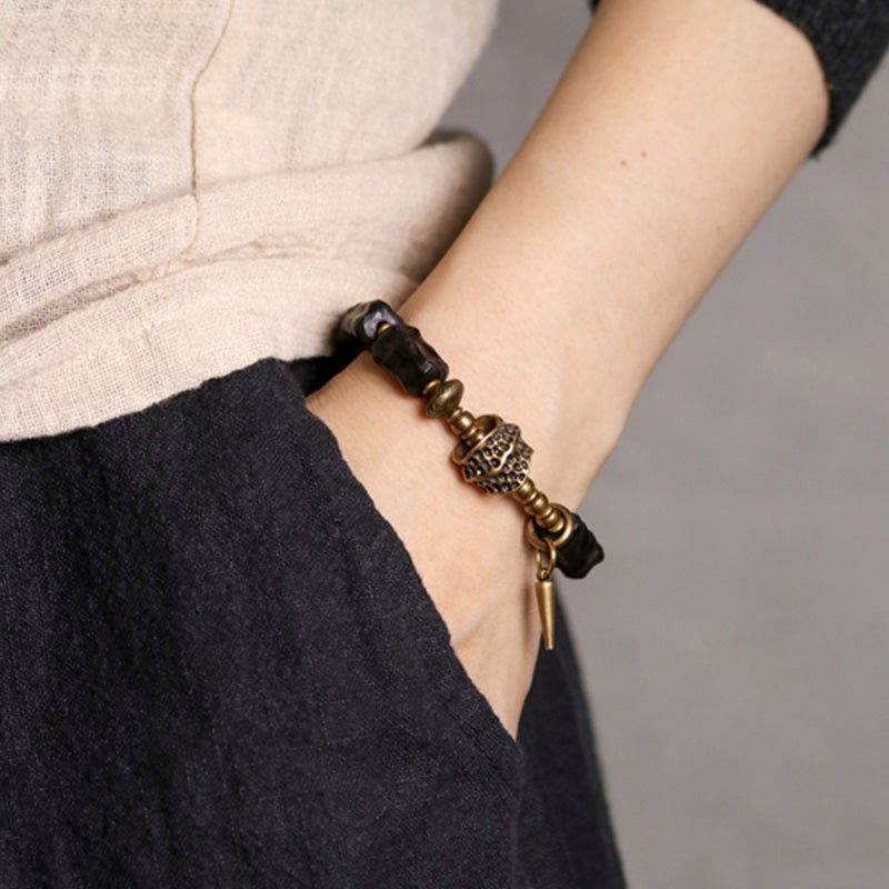 Karma Stone Ebony Wood Copper Balance Protection Couple Bracelet