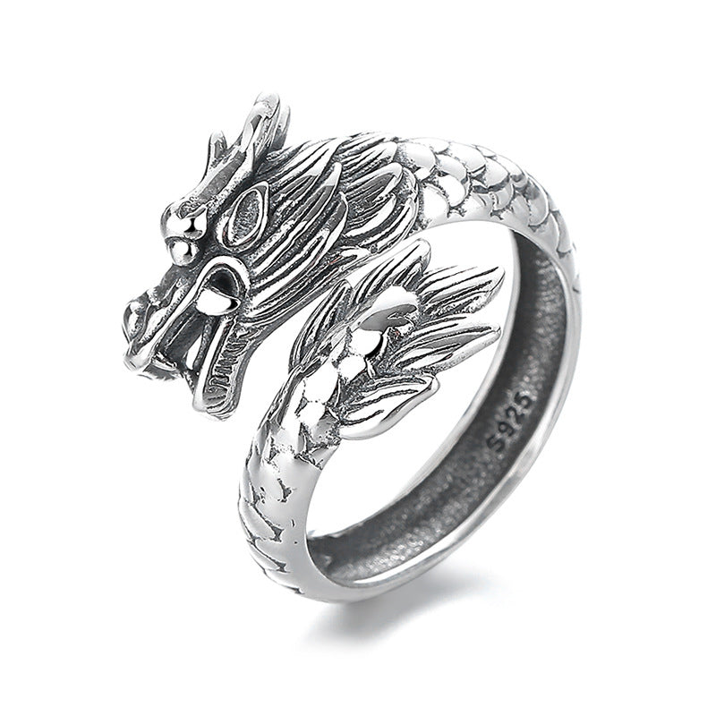 Karma Stone 925 Sterling Silver Year Of The Dragon Luck Strength Adjustable Metal Ring