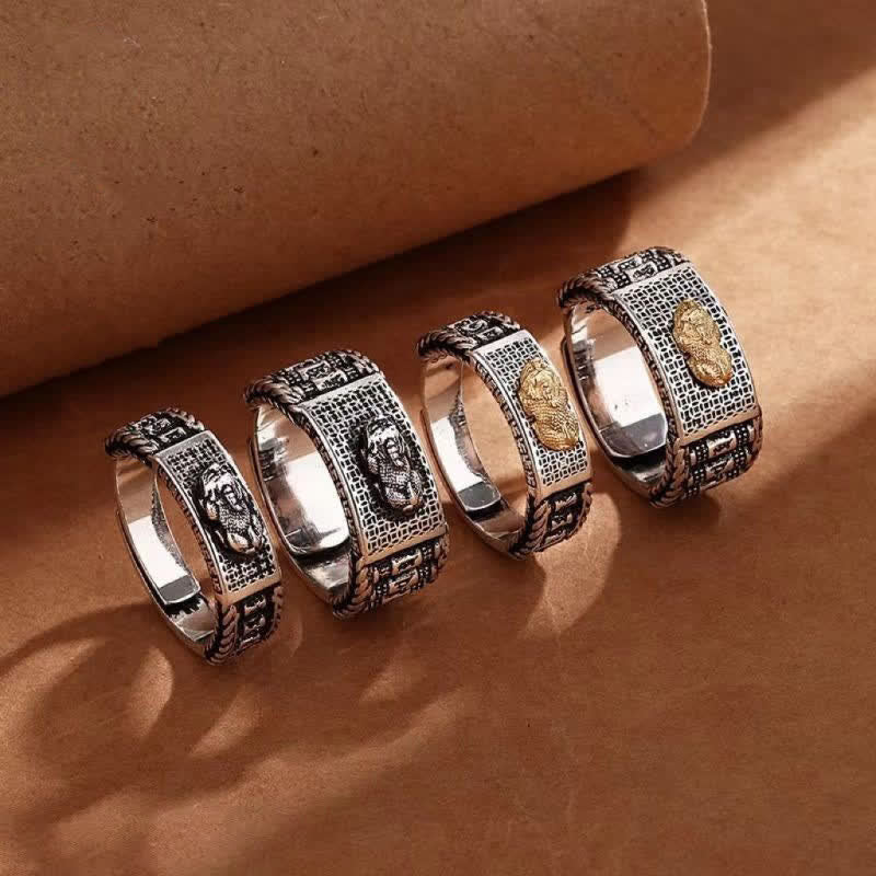 Karma Stone Lucky FengShui PiXiu Wealth Prayer Wheels Couple Ring