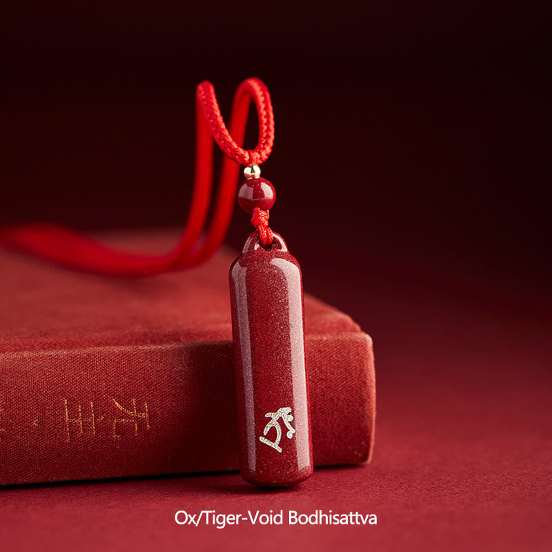Karma Stone Chinese Zodiac Natal Buddha Cinnabar Amulet Protection String Necklace Pendant