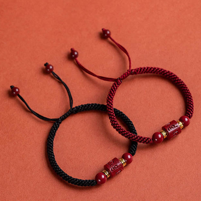 Karma Stone Tibet Cinnabar Om Mani Padme Hum Engraved Blessing Braided Bracelet