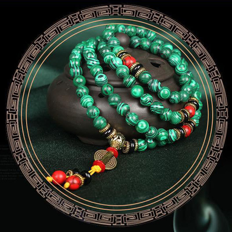 Karma Stone Tibetan 108-Bead Malachite Prayer Bracelet Necklace