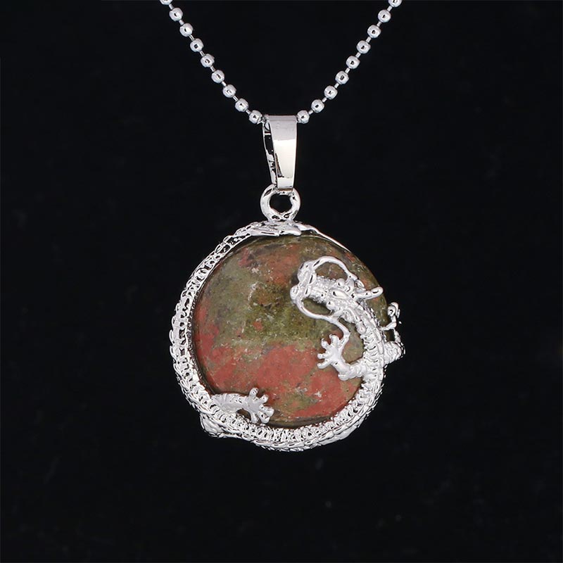 Karma Stone Chinese Dragon Natural Quartz Crystal Healing Energy Necklace Pendant