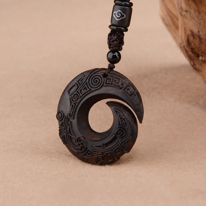 Karma Stone Small Leaf Red Sandalwood Ebony Wood One's Luck Improves Design Patern Protection Necklace Pendant
