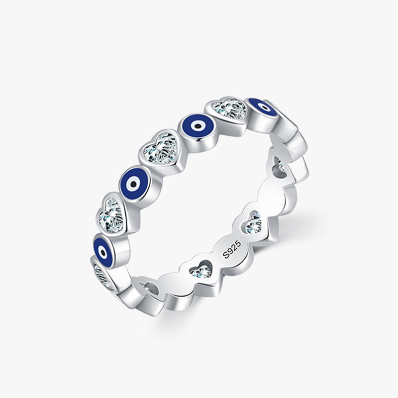 Karma Stone 925 Sterling Silver Evil Eye Love Heart Zircon Blessing Ring