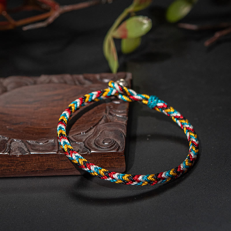 Karma Stone Tibet Handmade Five Color Thread Protection Braid String Bracelet