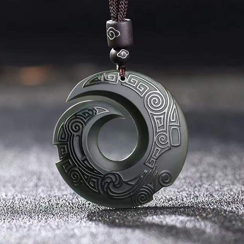 Karma Stone One's Luck Improves Design Patern Hetian Cyan Jade Peace Buckle Luck Necklace Pendant