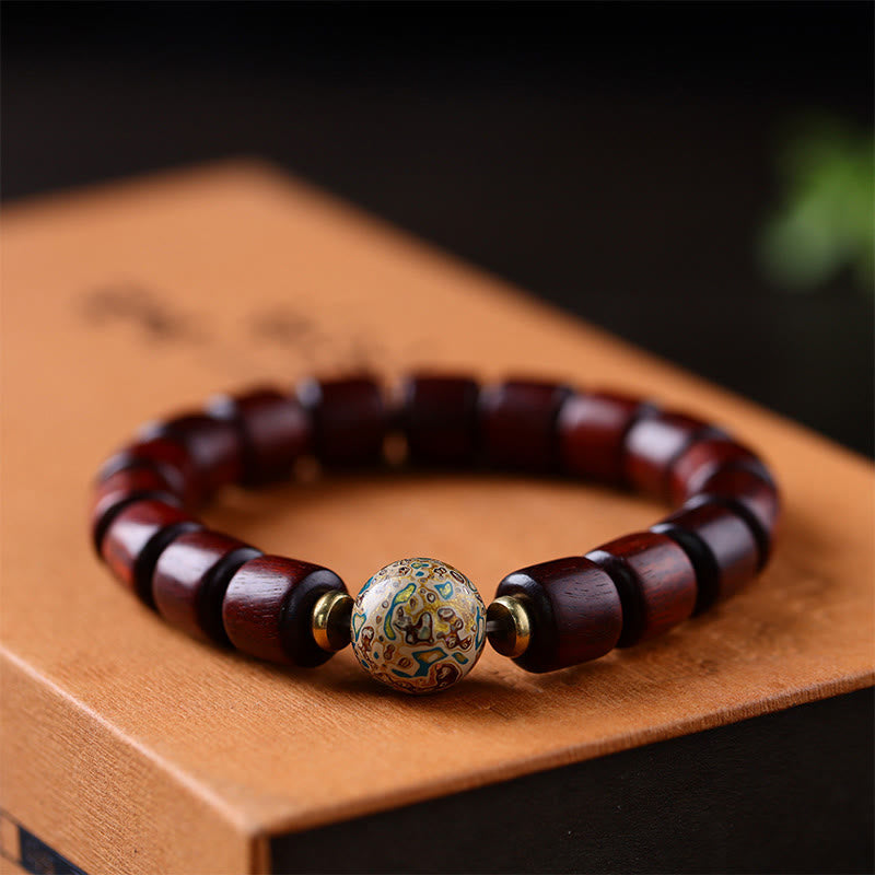 Karma Stone Natural Green Sandalwood Small Leaf Red Sandalwood Lacquer Bead Peace Bracelet
