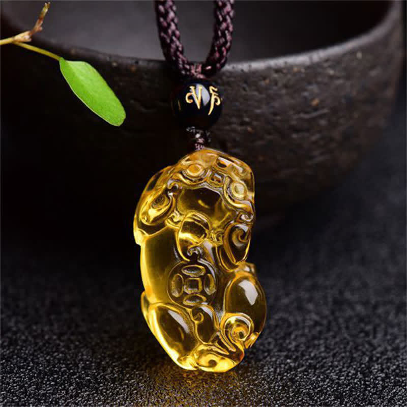 Karma Stone FengShui Citrine PiXiu Wealth Necklace Pendant