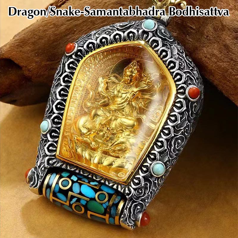 Karma Stone Tibet Chinese Zodiac Natal Buddha Thangka Prosperity Rotatable Dzi Bead Necklace Pendant