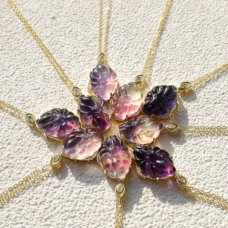 Karma Stone Natural Colorful Fluorite Nine Tailed Fox Protection Necklace Pendant