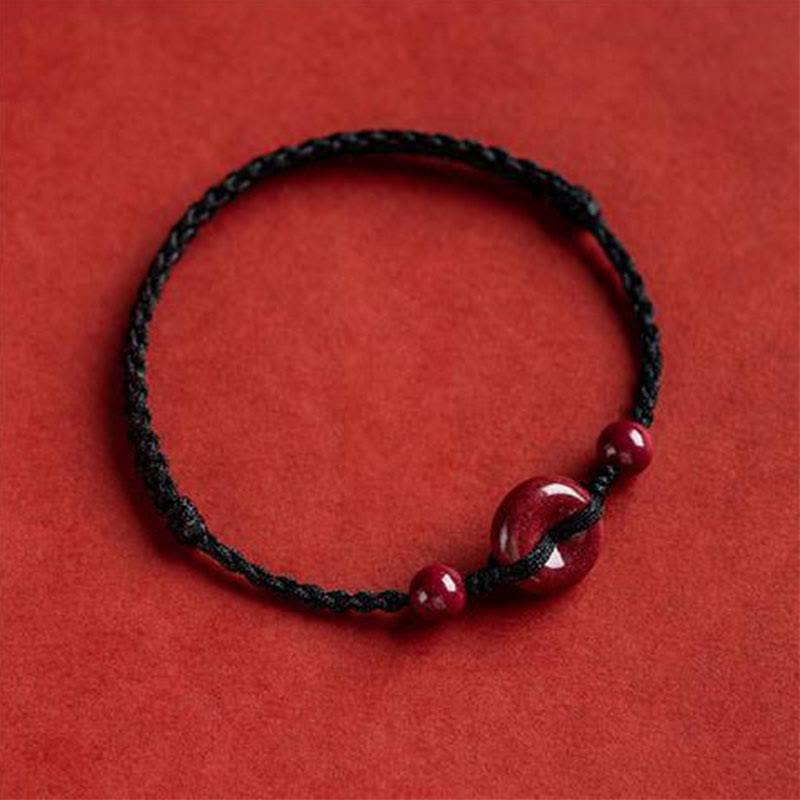 Karma Stone Handmade Cinnabar Peace Buckle Safe and Healthy Charm Blessing String Bracelet Anklet