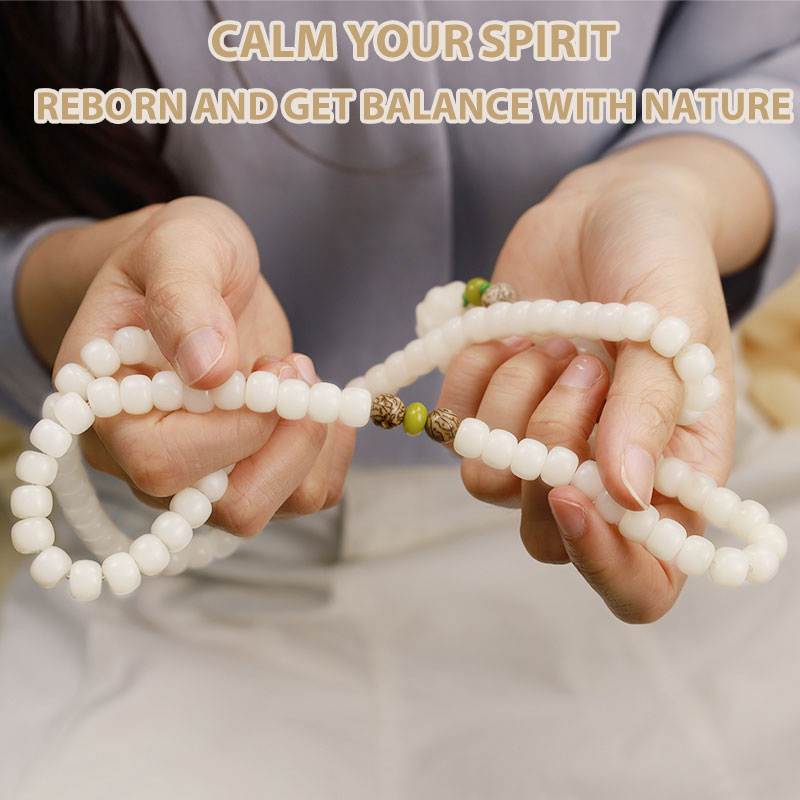 Karma Stone White Jade Bodhi Lotus Mala Harmony Necklace Bracelet