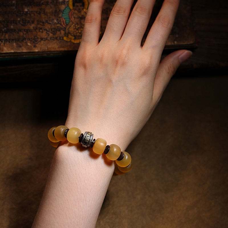 Karma Stone Handmade Tibetan Sheep Horn Om Mani Padme Hum Auspiciousness Bracelet
