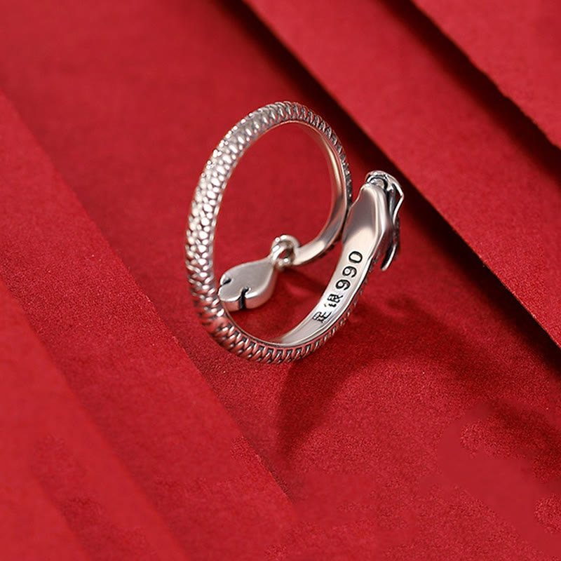 Karma Stone 925 Sterling Silver Vintage Year of the Dragon Luck Protection Strength Adjustable Ring