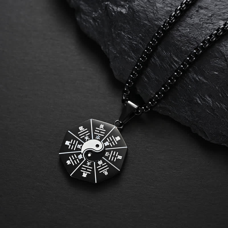 Karma Stone Bagua Yin Yang Titanium Steel Balance Necklace Pendant