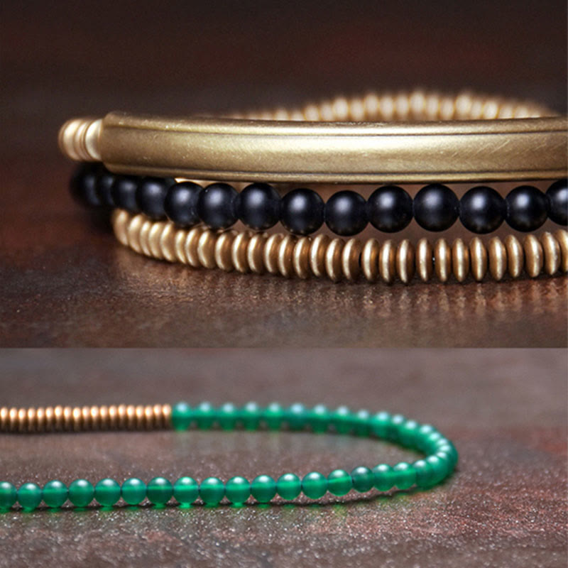 Karma Stone Tibetan Various Agate Stone Copper Protection Triple Wrap Bracelet