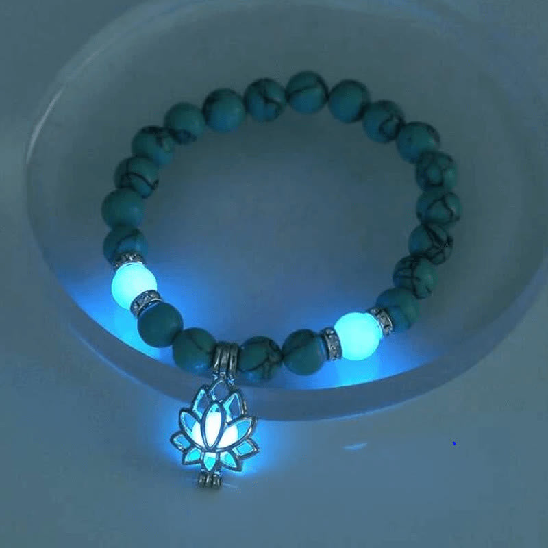 Karma Stone Tibetan Turquoise Glowstone Luminous Bead Lotus Protection Bracelet