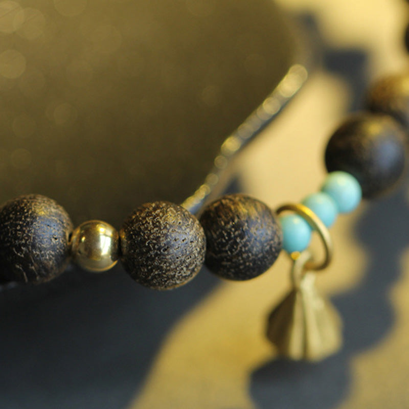 Karma Stone Agarwood Lotus Strength Wooden Bead Bracelet