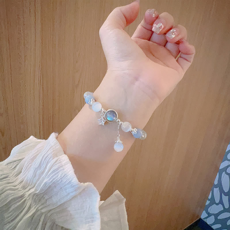 Karma Stone Cat's Eye Moonstone Butterfly Star Charm Support Bracelet