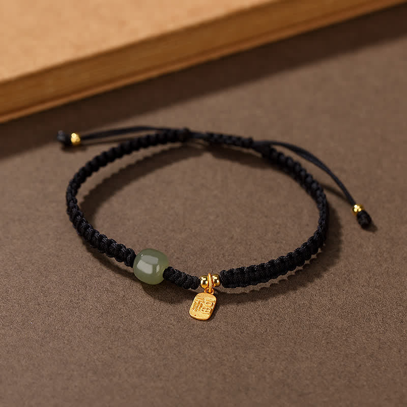 Karma Stone 925 Sterling Silver Hetian Jade Blessing Wealth Red String Bracelet