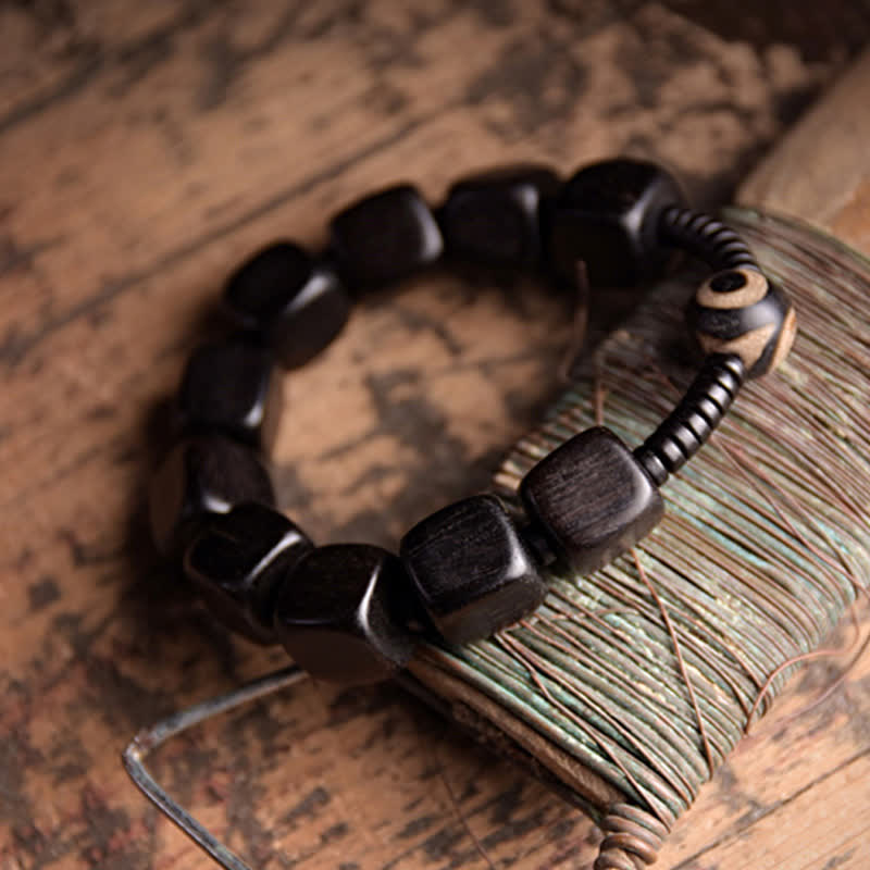 Karma Stone Tibetan Ebony Wood Dzi Bead Strength Bracelet