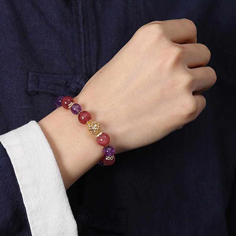 Karma Stone Natural Citrine Amethyst Rutilated Quartz Prosperity Protection Bracelet