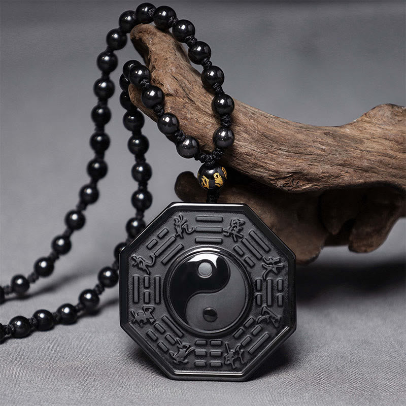 Karma Stone Black Obsidian Stone Yin Yang Pendant Necklace