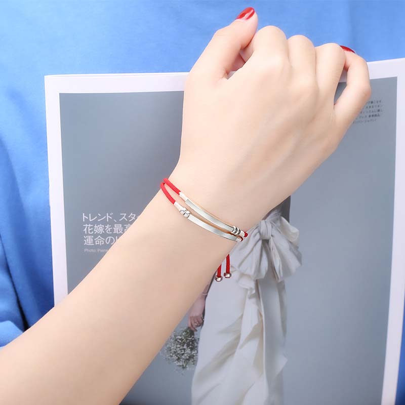 Karma Stone 925 Sterling Silver Red String Layered Braid Bracelet