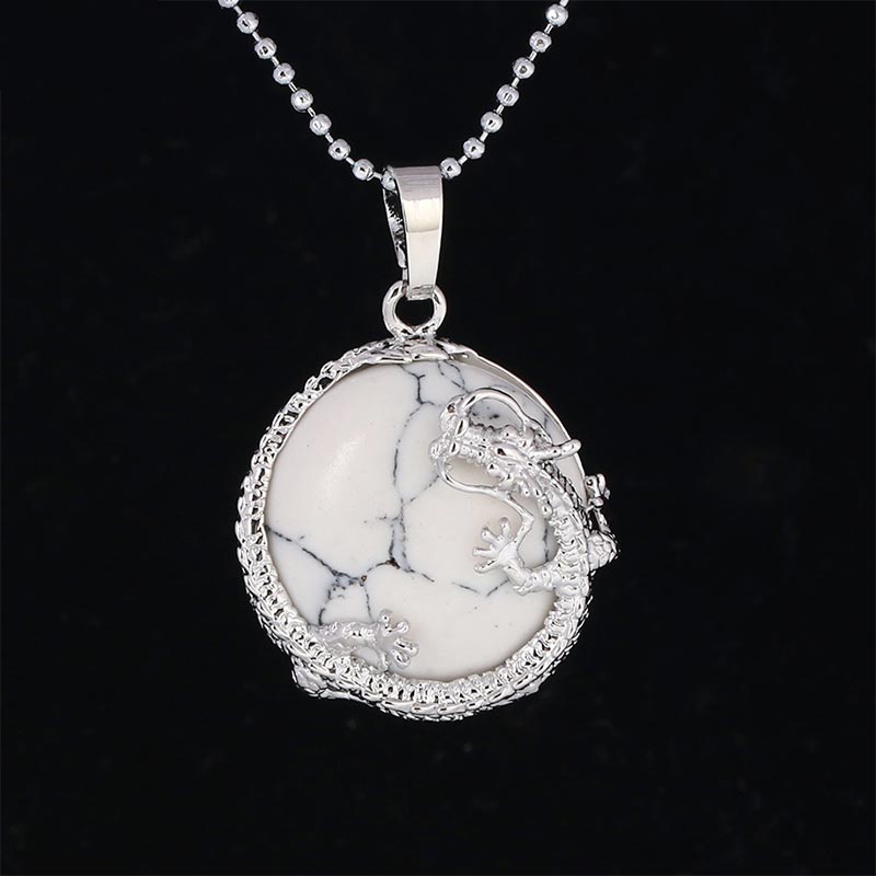 Karma Stone Chinese Dragon Natural Quartz Crystal Healing Energy Necklace Pendant