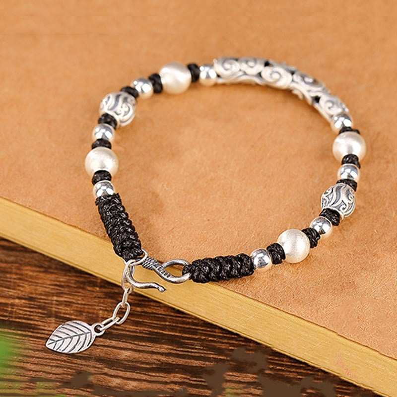 Karma Stone Tibet Handmade Copper 999 Sterling Silver Auspicious Cloud Wealth String Bracelet