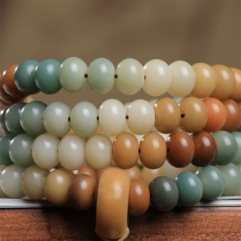 Karma Stone 108 Mala Beads Gradient Bodhi Seed Buddha Hand Engraved Peace Bracelet