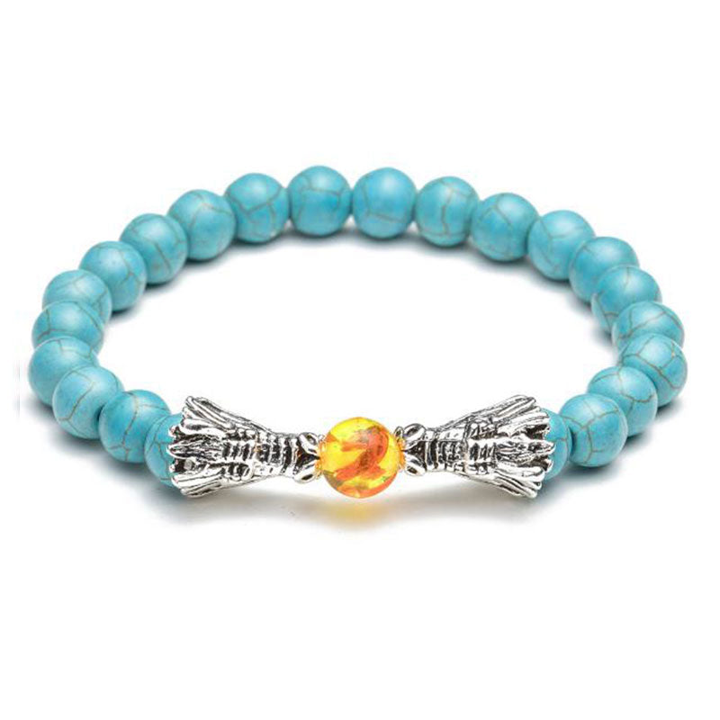 Karma Stone White Turquoise Lava Rock Dragon Blessing Beaded Bracelet