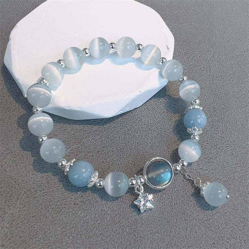 Karma Stone Cat's Eye Moonstone Butterfly Star Charm Support Bracelet