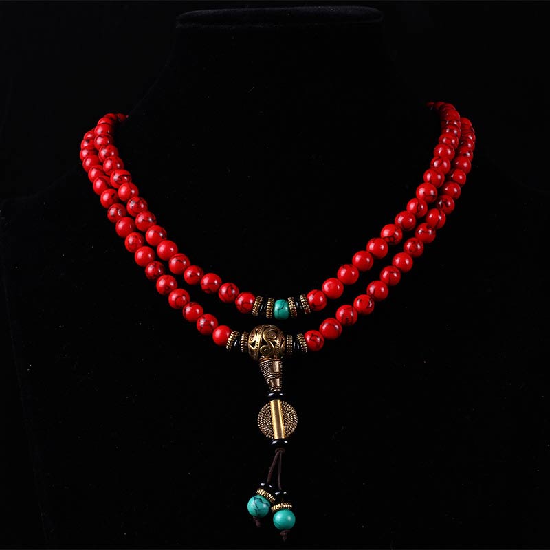 Karma Stone Tibetan Mara Red and Green Turquoise Lucky Beaded Prayer Bracelet Necklace