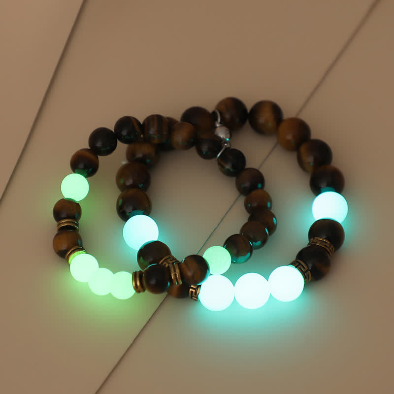 Karma Stone 2Pcs Tiger Eye Glowstone Luminous Bead Protection Couple Bracelet