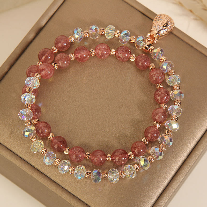 Karma Stone Strawberry Quartz White Crystal Money Bag Charm Positive Bracelet