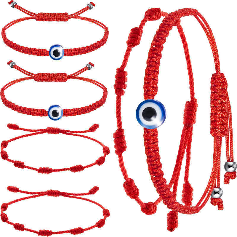 Karma Stone 4Pcs Evil Eye Seven Knot Red String Protection Bracelet