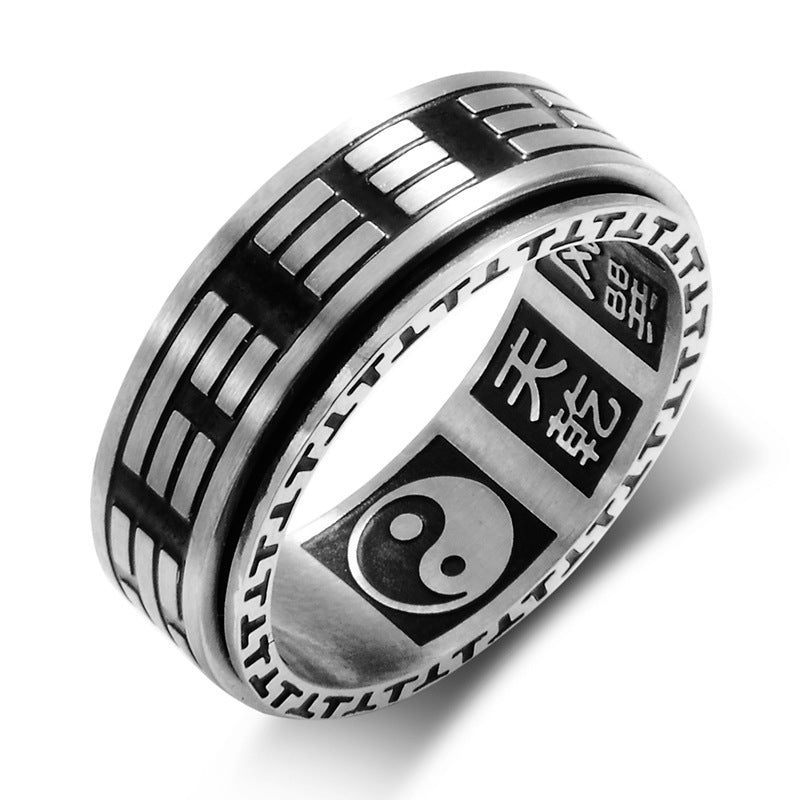 Karma Stone Bagua Yin Yang Titanium Steel Balance Rotatable Ring